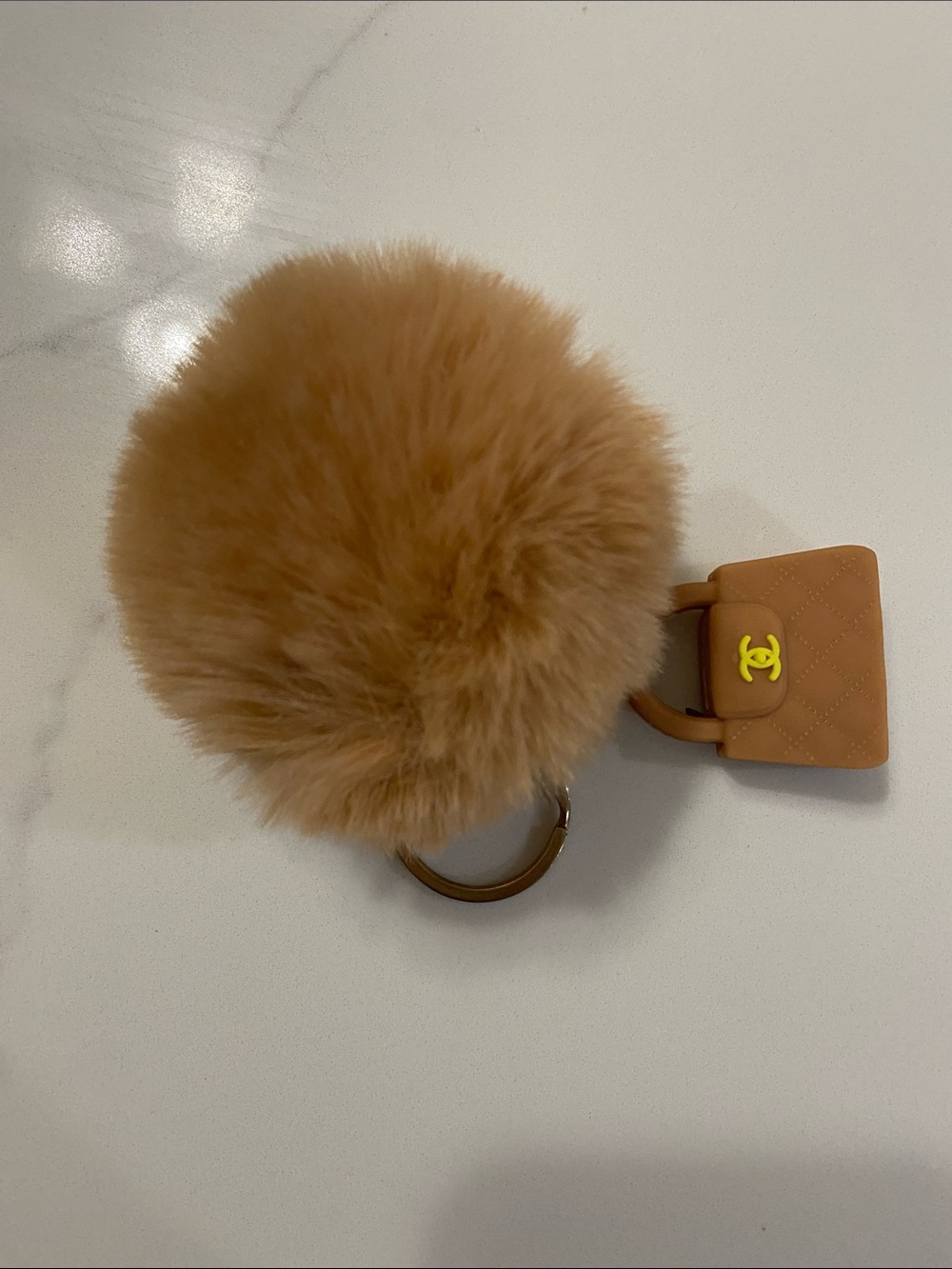 🤎 Fuzzy Pom Pom Keychain or purse charm with Mini Quilted Bag Charm 🤎
